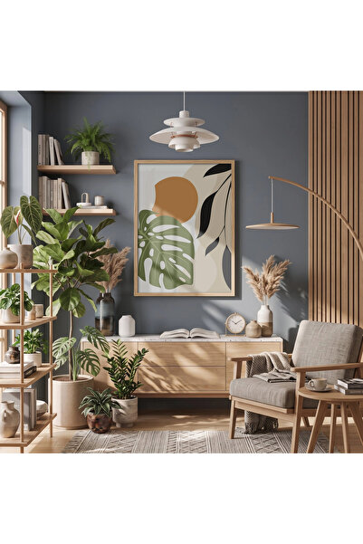 KOLAJTASARIM Monstera Frunze abstracte Tablou înrămat cu lemn natural Decor d...