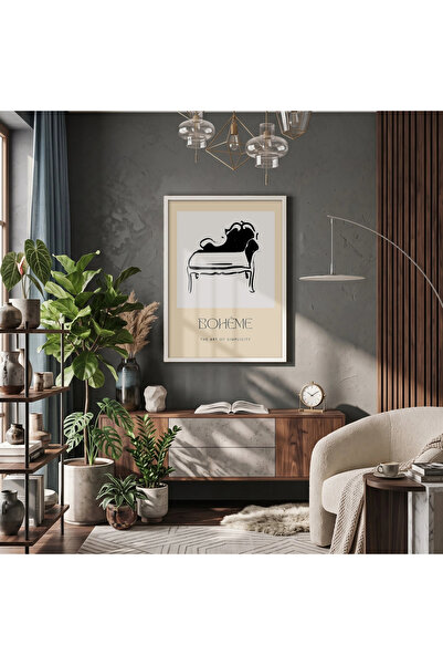 KOLAJTASARIM Desen canapea boemă, tablou cu ramă din lemn alb, decor poster, ...