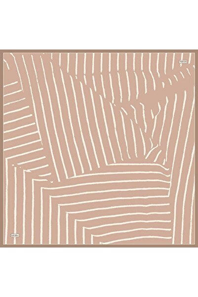 Levidor Dark Beige Twill Silk Scarf with Stripe Detail
