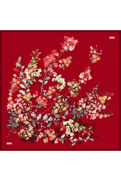 Levidor Red Flower Pattern Sura Silk Scarf
