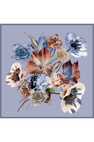 Levidor Baby Blue Rose Pattern Twill Silk Scarf