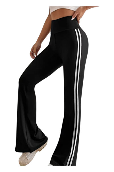 OEM Pantaloni dama, sport, din bumbac elastic, negru cu alb, M