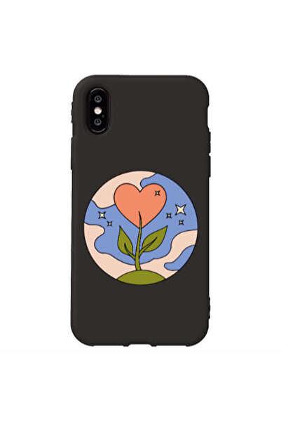 Other Apple iPhone Xs Hearted Flower Black Colored Silicone TPU Θήκη
