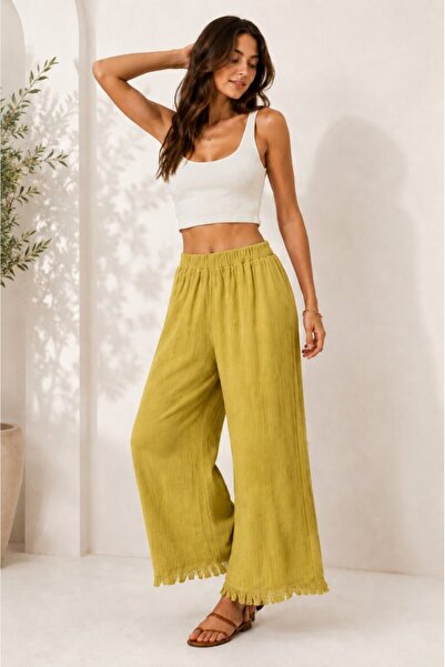 Mulberry Women's Muslin Casual Trousers with Elastic Waist, Comfortable Fit