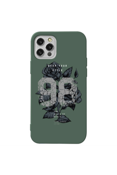 Other Apple iPhone 12 Pro Flower 98 Dark Green Colored Silicone TPU Θήκη