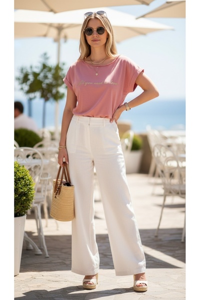 DİĞER418 (2.El)Ünlü Marka Pembe Pastel Pembe Yazlık Rahat Penye S/M