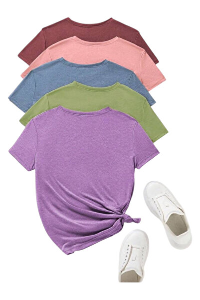 OEM Tricou casual, dama, maneca scurta, gat rotund, marimea L, Set 5 buc