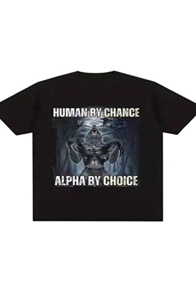 OEM Tricou scurt dama, drept, bumbac, negru cu imprimeu Alpha Wolf, L