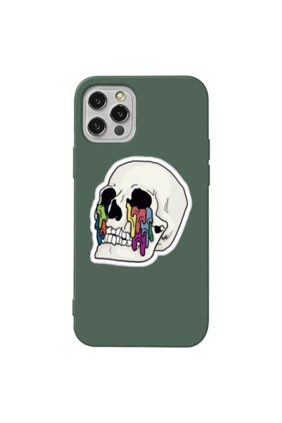 Other Apple iPhone 12 Pro Skull Dark Green Colored Silicone TPU Θήκη
