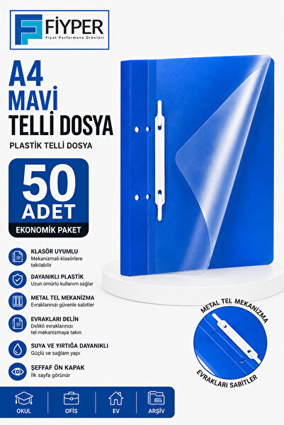 Fiyper Fiyat Performans Ürünleri Син класьор с халки А4, 50 броя, с прозрачна...