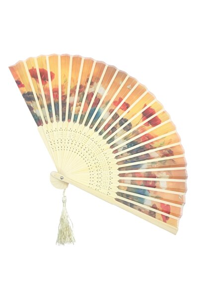 PRAVALIA CU SURPRIZE Evantai din bambus și textile SUNSET POPPIES, Portocaliu/Multicolor