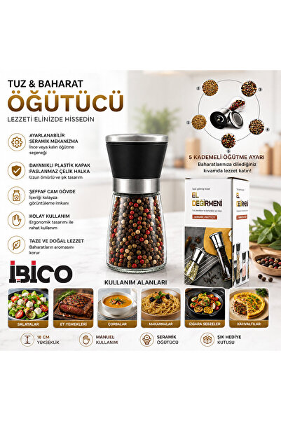 Go İthalat Hand Grinder with Small Glass Chamber - with Cover - Chrome-Plated...
