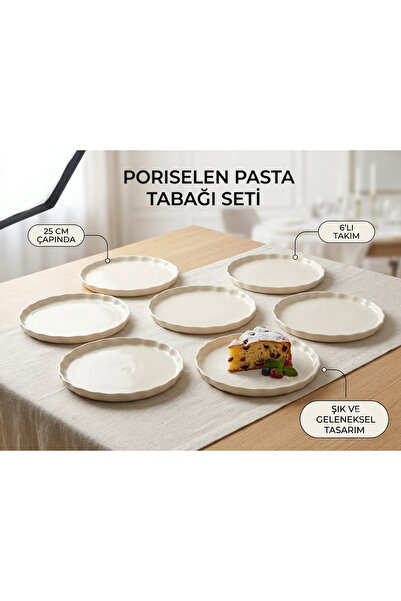 Generic Brand Set of 6 Porcelain Cake Plates - 25 cm Wavy Edge Modern Present...