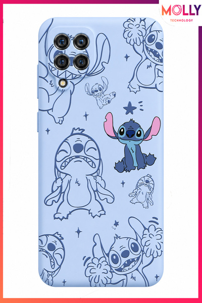 Molly SAMSUNG GALAXY A22 İçin Bebe Mavisi Stitch Tatlı Çılgınlık Desenli Sili...