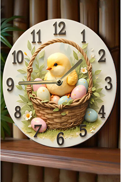 SHELİFE 🐣   Mdf Wall Clock with Cute Chick Basket Design – 33 cm 🌼 🍬   Sdw328