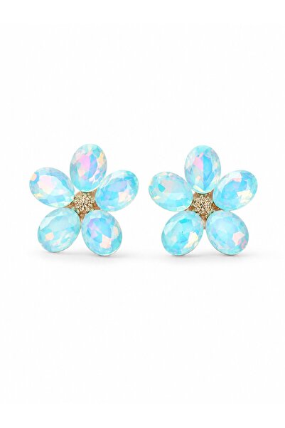 serelya Ice Blue Color Crystal Stone Flower Model Women's Earrings