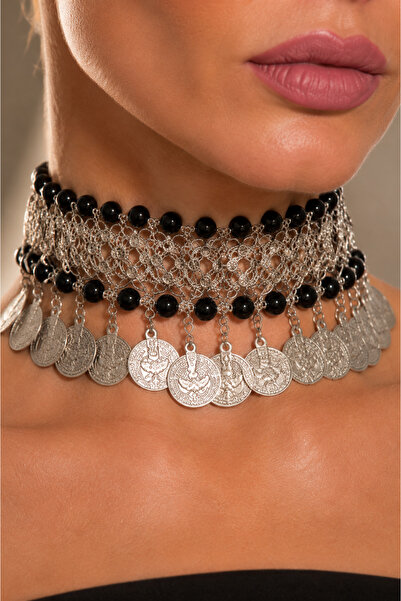 ALLONA Pul Detaylı Boncuklu Choker Kolye - Etnik Modern Kadın Aksesuar