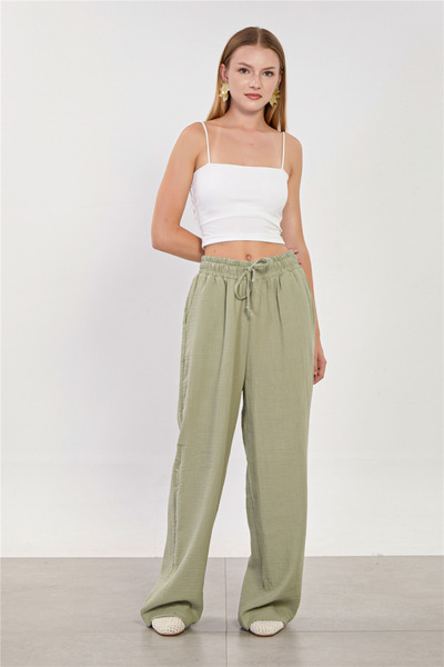 BARRELS AND OIL Women's Tie-Waist Cotton Loose Trousers - Olive