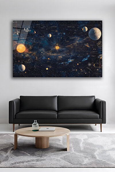 BERSED Cam Tablo Uzay Galaksi Evren Haritası Güneş Sistemi Astronomi Temalı M...