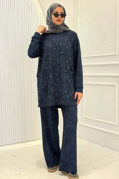 ottoman wear Orhan Store Taş Detaylı Tesettür Takım İndigo OTW2701