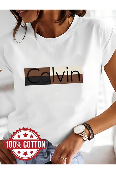 01THEONE Short Sleeve T-Shirt - & Print Round Neck Summer Spring Blouse, Machine Washable Everyday Top for Women's Fashion Comfortable Casual Wear 100%