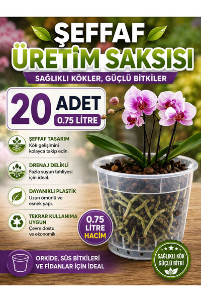 NEXVORİA Şeffaf Üretim Saksısı 12 Pot 0.75 Litre 20 Adet – Drenaj Delikli Ork...