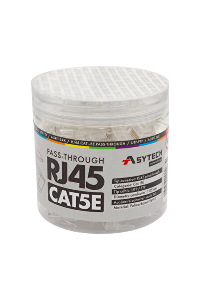 ASYTECH Networking Conector RJ-45 UTP Cat.5e EZ Passthrough (100 bucăți) RJ45...