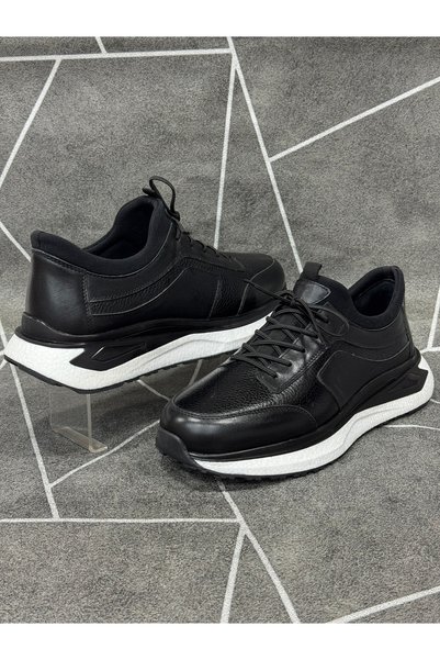 modaayakkabı Black Genuine Leather Sneakers