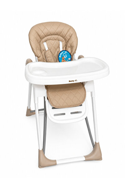 Babyc Scaun înalt balansoar Baby C, matlasat, bej camel, cu ham în 5 puncte, ...