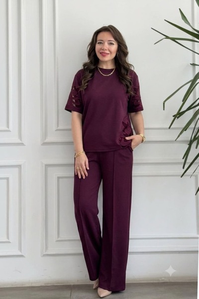 yb yağmur butik Sweatshirt Set with Embroidery Detail on the Sleeves and Sides
