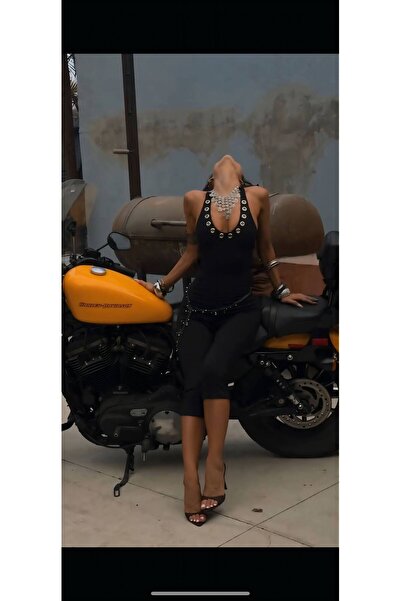 Friday Mood Women's Black Eyelet Detailed Capri Jumpsuit