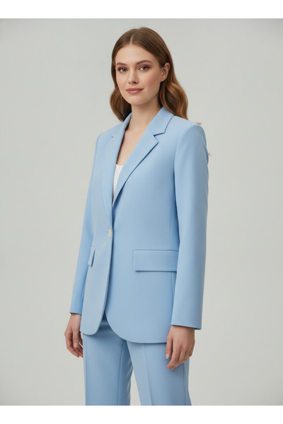CRYSTALİA Kadın Şık Krep Kumaş Klasik Yaka Tek Düğmeli Blazer Ceket