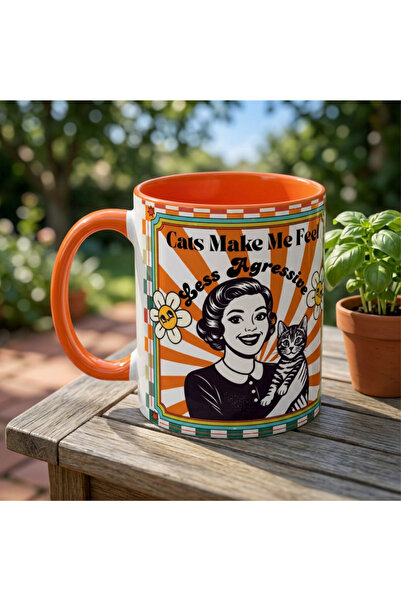 Mood Maker Design Cats Make Me Feel Less Agressive - Retro Tasarım Kedi Sever...