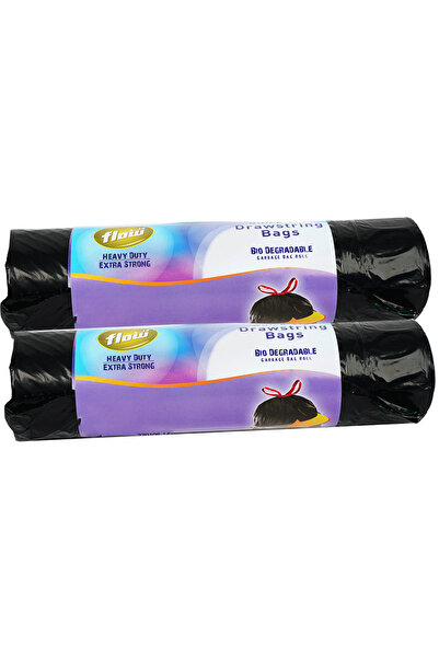 Flow Drawstring Garbage Bag Black 75x103cm 2x15's