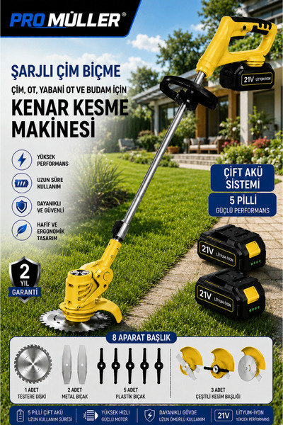 Pro Müller Alman Pro 21 V 5 Ah Teleskopik Uzatmalı Kömürsüz Turbo Motor Çift ...