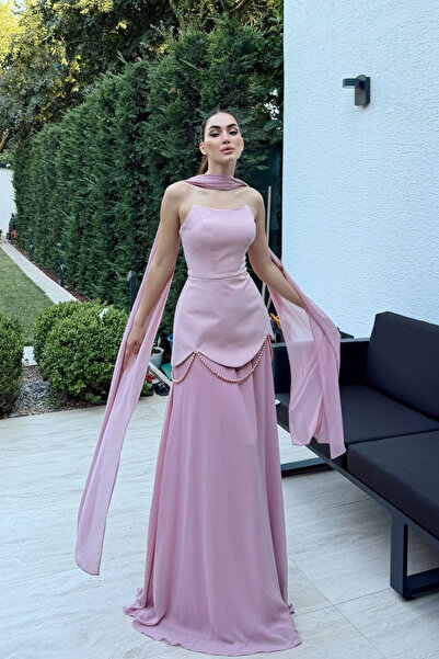 Sindimoda Gökçil Etek Şifon İnci Detay Abiye 1120