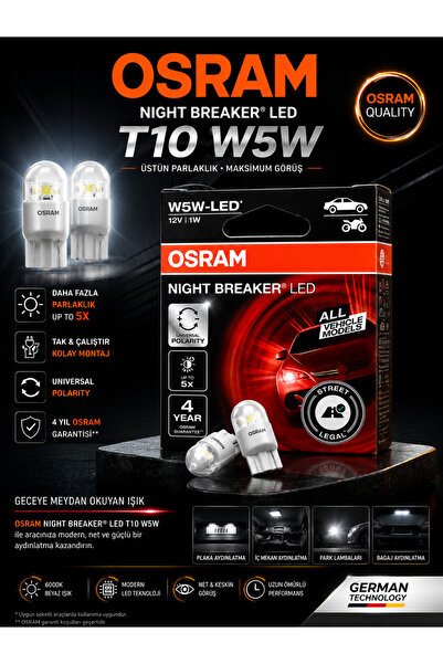 Osram T10 W5W Night Breaker LED Park Plaka İç Aydınlatma Ampulü Beyaz Işık 2 ...