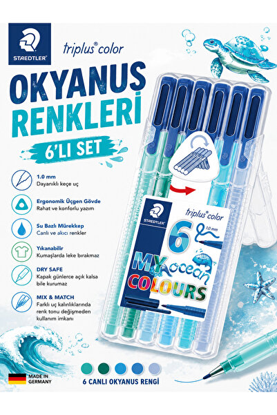 Staedtler Triplus Color Okyanus Renkleri Keçeli Kalem 1.0 mm 6'lı Set (323 SB...