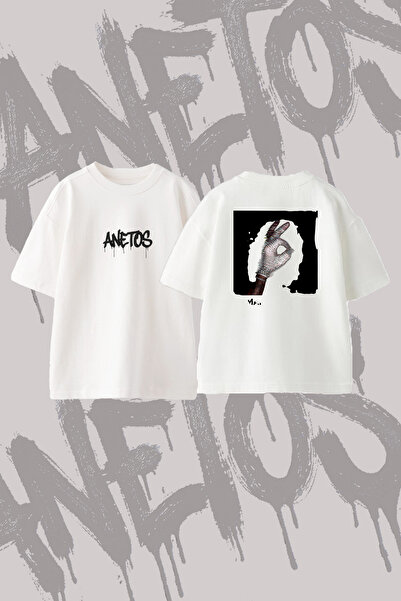 Anetos Μπλουζάκι MJ Glove Design με στάμπα Oversize Crew Neck Λευκό