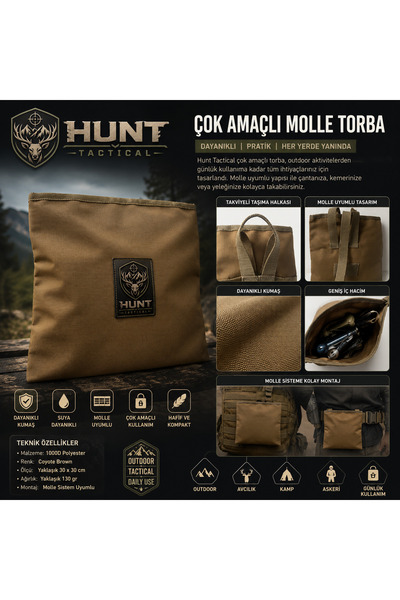 Hunt Tactical Molle Uyumlu Çok Amaçlı EDC Torba - Coyote Brown - Outdoor, Kam...
