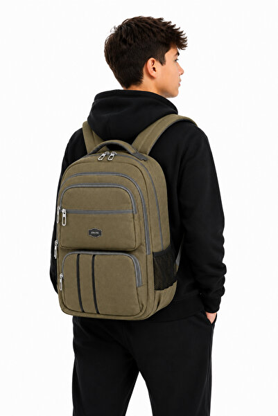 Strong Unisex Canvas Fabric School Bag with Laptop Compartment, Daily Sports ...