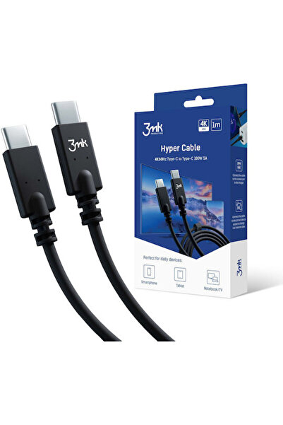 3MK Καλώδιο Υψηλής Ταχύτητας Βίντεο USB Type-C Αρσενικό - USB-C 100W Μαύρο 1μ