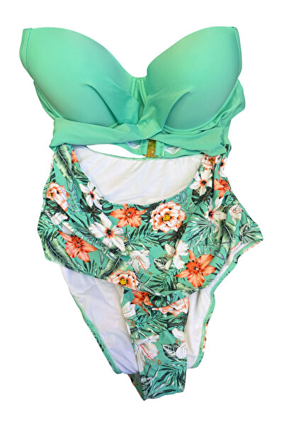 OEM Costum de baie intreg pentru femei, cu sutien verde deschis si slip cu im...