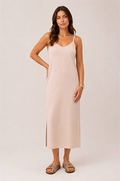 Rouge basıc 100% Modal Cordure Strap Slit Dress