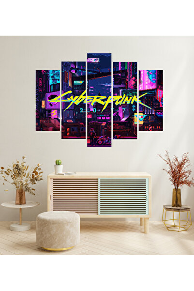 tablomaxtbx 5 Parça Cyberpunk 2077 Night City Piksel Sanat Dekoratif MDF Tabl...