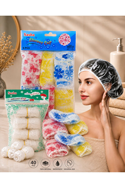 SASHA Colorful Transparent Head Cap, Pack of 6 Pieces+ Transparent Shower Cap...