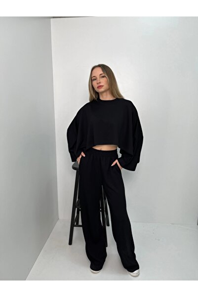 Veni Life Cape Top and Wide-Leg Pants Two-Piece Set