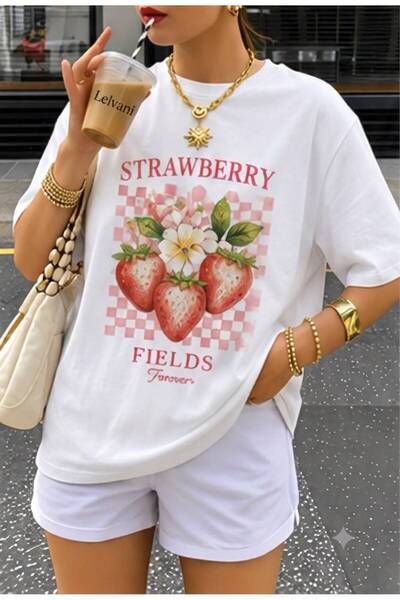 LELVANİ TRICOU CU GULER ROTUND CU IMPRIMEU CUBE DE CĂPȘUNI STRAWBERRY FIELDS