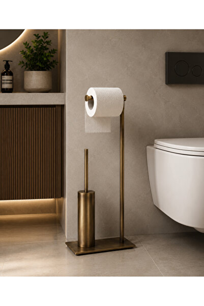 titanium design Pirinç Slim Lüx Ayaklı Set (Wc Fırçalık ve Kağıtlık)