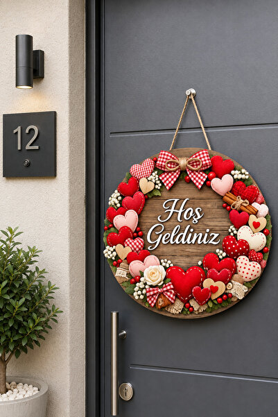 SHELİFE Heart-Shaped Welcome Written Door Ornament Round Decorative Door Orna...